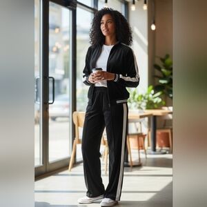 Women's Black and White Velour Track Suit